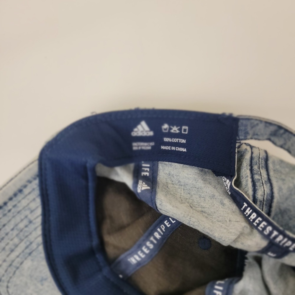 Adidas  Lot of 2 Trefoil Caps Unisex– White Strapback + Acid-Wash Denim Hat - Picture 10 of 14